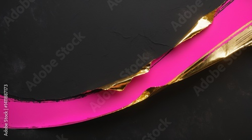 A playful and festive background featuring hot pink ribbons, gold edges, and colorful balloons.
