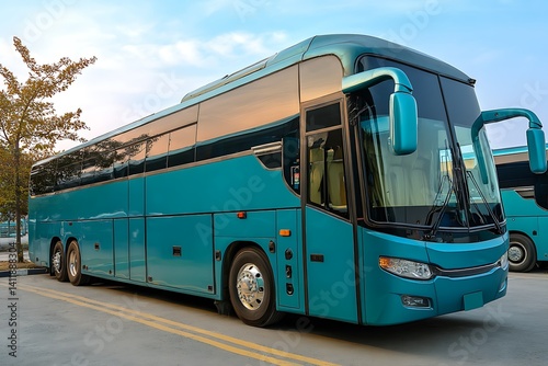 Comfortable passenger coach bus side view modern tour transportation for intercity travel  
