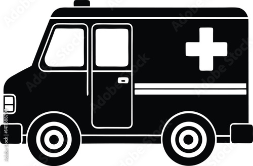 Ambulance Silhouette Vector | Emergency Vehicle Icon in Bold Black Design photo