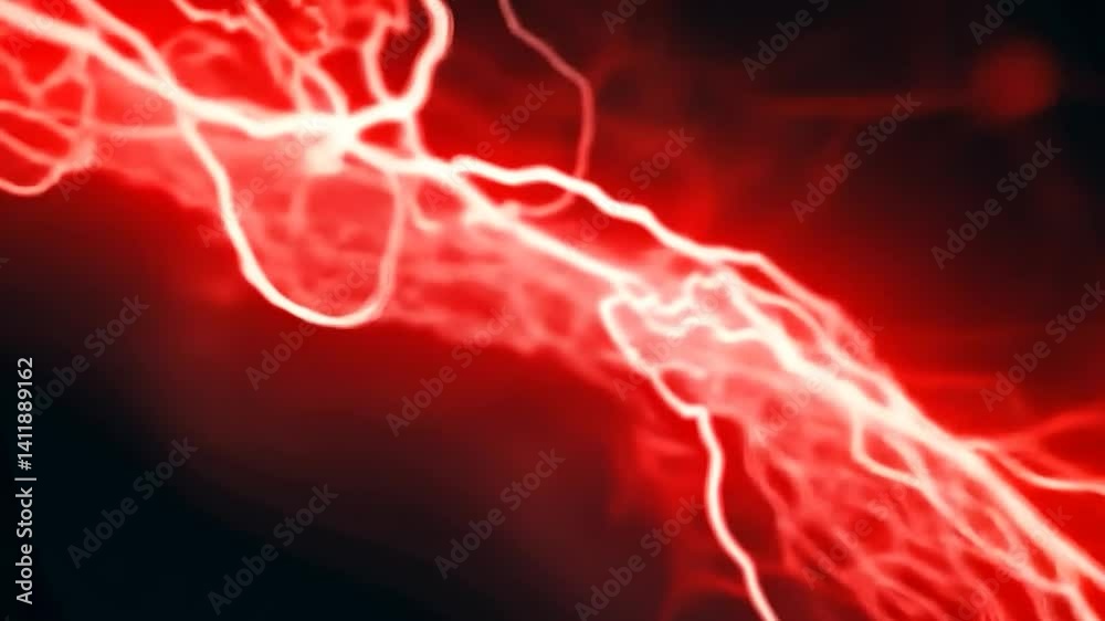 Red Lightning Striking in Darkness