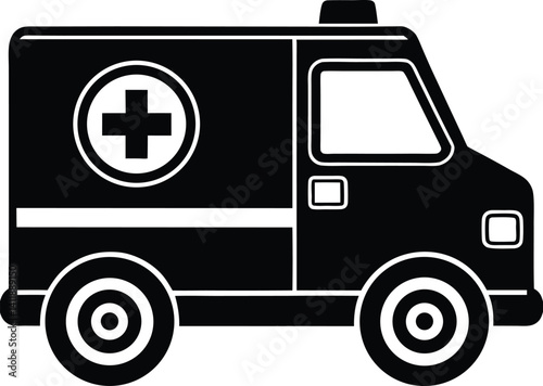 Ambulance Silhouette Vector | Emergency Vehicle Icon in Bold Black Design photo