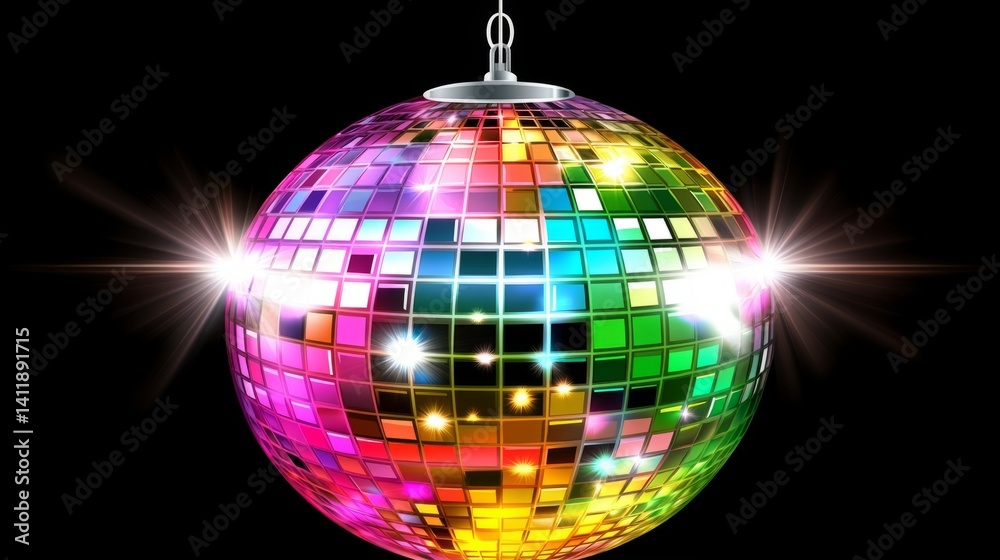 Obraz premium Vibrant disco ball casting colorful reflections, celebrating dynamic energy and abstract party vibes 