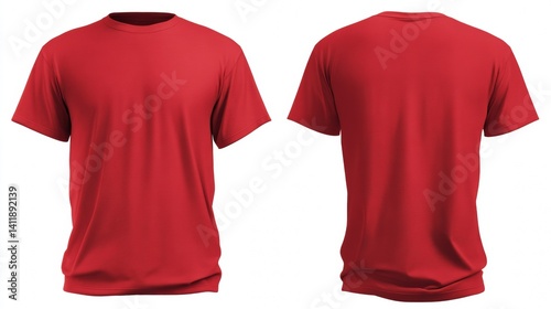 Obraz na płótnie Blank Red Tshirt front and back Mens mockup isolated on white background. Empty template for your design advertisement branding. Empty Clothing. Text or Logo. Mockup Branding. w salonie