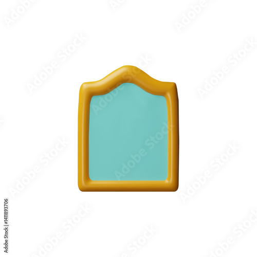 3d vector illustration of rectangular mirror with yellow frame, for bathroom.