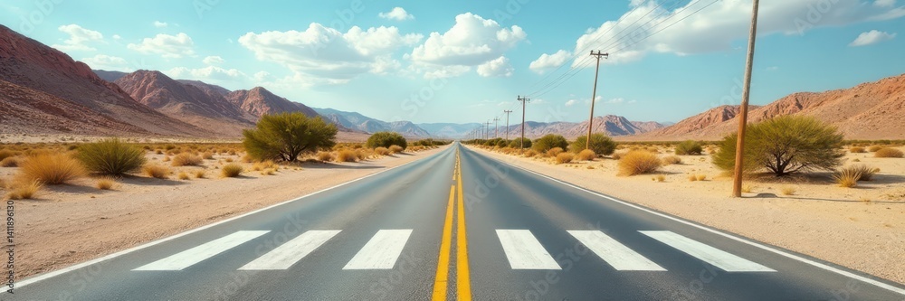 Fototapeta premium Deserted street scene with white crosswalk markings , crossing, perspective