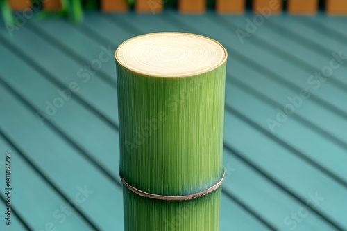 A close-up of a bamboo stem, showcasing its segmented structure and smooth texture