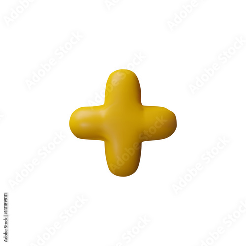 Plus Math operation 3D plastic style vector icon, mathematic yellow symbol, arithmetic education, addition formula mark