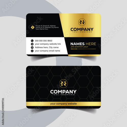 Corporate Business Card with Gold Geometric Patterns