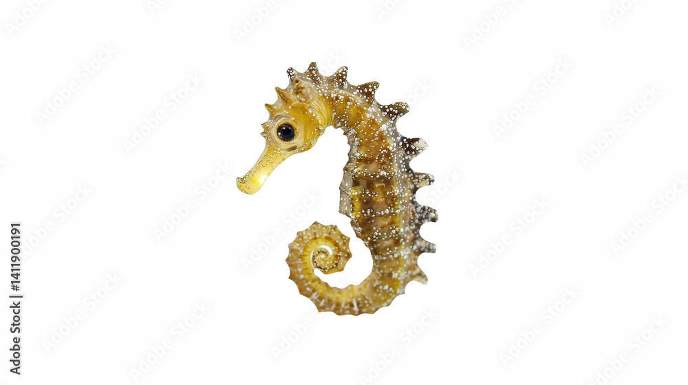 Fototapeta premium a golden seahorse isolated on a transparent background, PNG image, PNG file, Generative art.