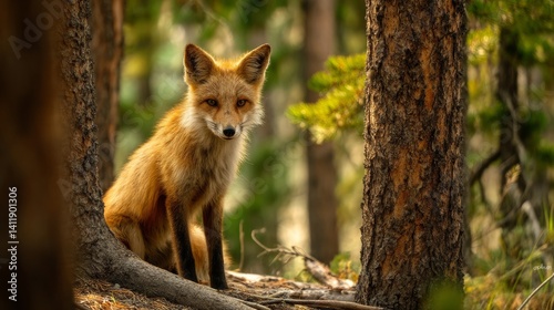 Obraz na płótnie Red fox, vulpes vulpes in forest. Wild animal in natural environment. Wildlife scene from nature w salonie