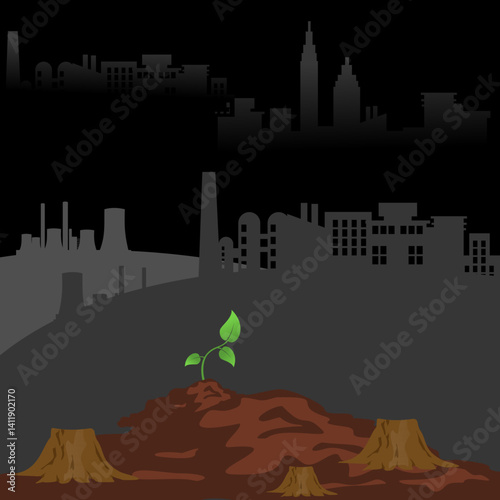 World environment day, Contrast between development and nature, development concept, progress and forgotten nature