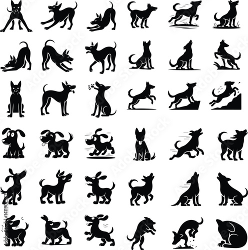 Dog Silhouette Set | Pet Animal Vector Collection Silhouettes of Dogs | Puppy, Pet, and Breed Vector Art
