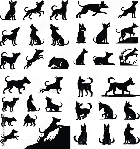 Dog Silhouette Set | Pet Animal Vector Collection Silhouettes of Dogs | Puppy, Pet, and Breed Vector Art