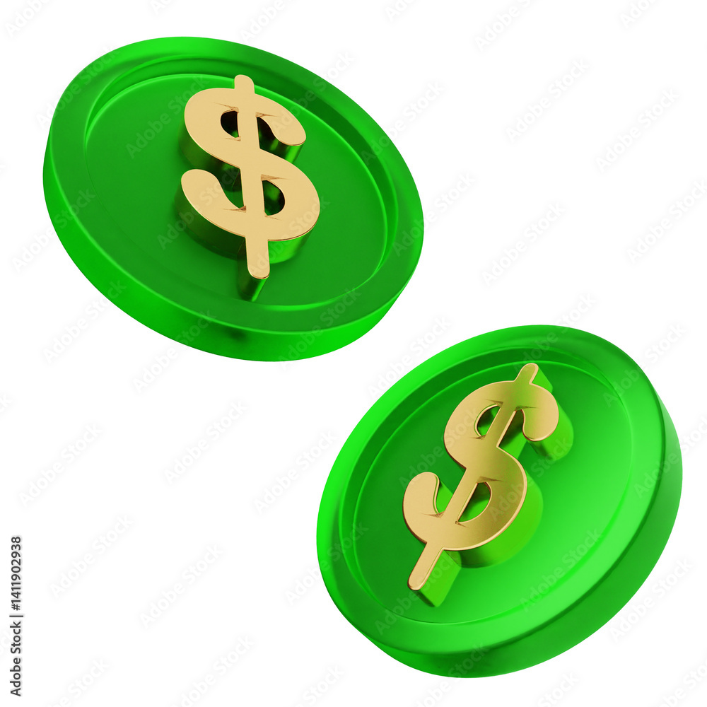 3d money coins dollar payment finance business icon