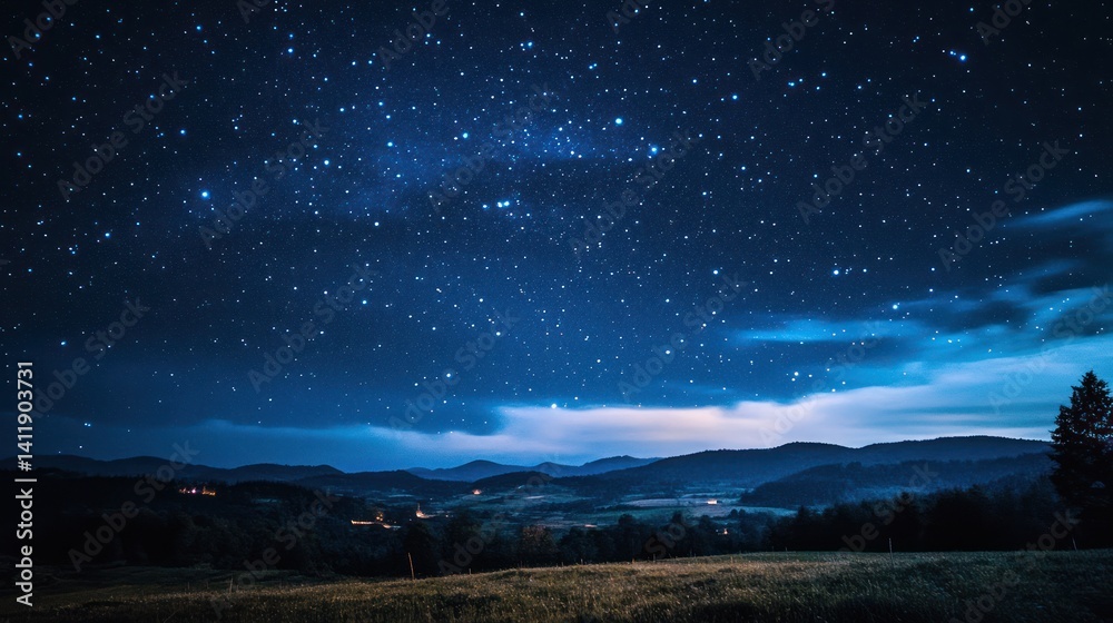 Fototapeta premium Starry Night Landscape: Celestial Wonders Over Serene Mountains