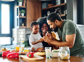 child family kitchen food boy son mother father breakfast preparing egg morning healthy diet eating home black african american father cooking, parent, cute, meal