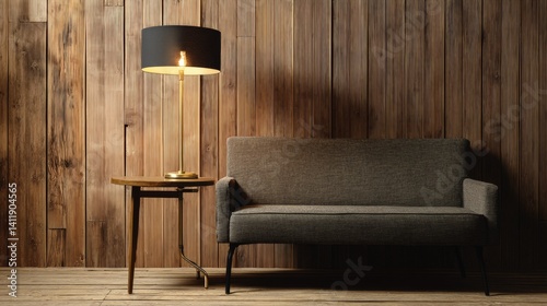Obraz na płótnie Stylish night lamp on wooden table and sofa in room. Interior design w salonie