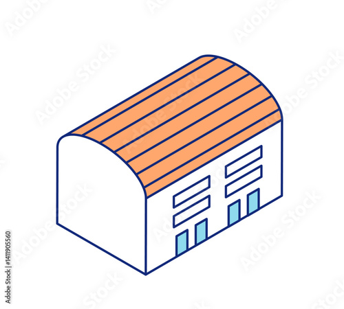 Simple isometric illustration of a gymnasium. Icons of auditorium.
