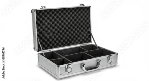 Aluminum briefcase open case protective isolated white background