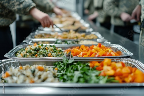 selective focus, Stainless steel trays with simple meals