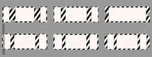 Set Goth style Ticket with black stripes isolated background. Gothic Ticket collection vector illustration. Perfect dramatic Ticket pack. EPS 10