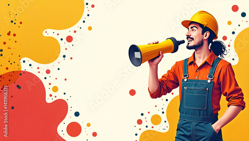 Vibrant Labour Day Graphics: Bold Digital Imagery & Modern Artistic Elements Capturing Worker Spirit, Union Pride, and Dynamic Visual Energy in Photo Stock Concept.