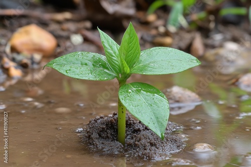A single taproot stretching deep into the earth, reaching for underground water sources