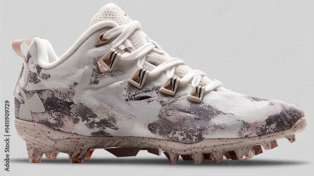 white camouflage football shoe isolated on light background