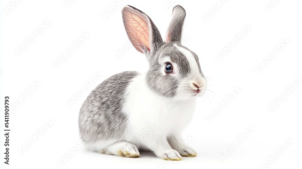 Adorable grey and white rabbit on a plain background, studio portrait Adorable grey and white rabbit on a plain background, studio portrait