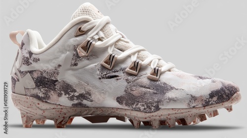 Obraz na płótnie white camouflage football shoe isolated on light background w salonie