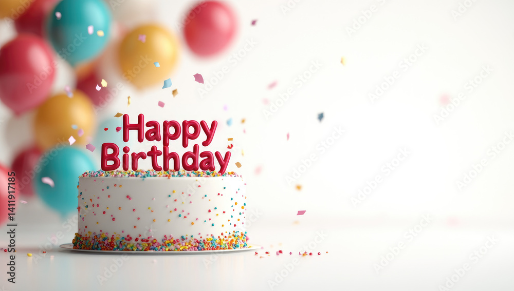 Happy Birthday Cake With Colorful Balloons Happy Birthday Cake With Colorful Balloons