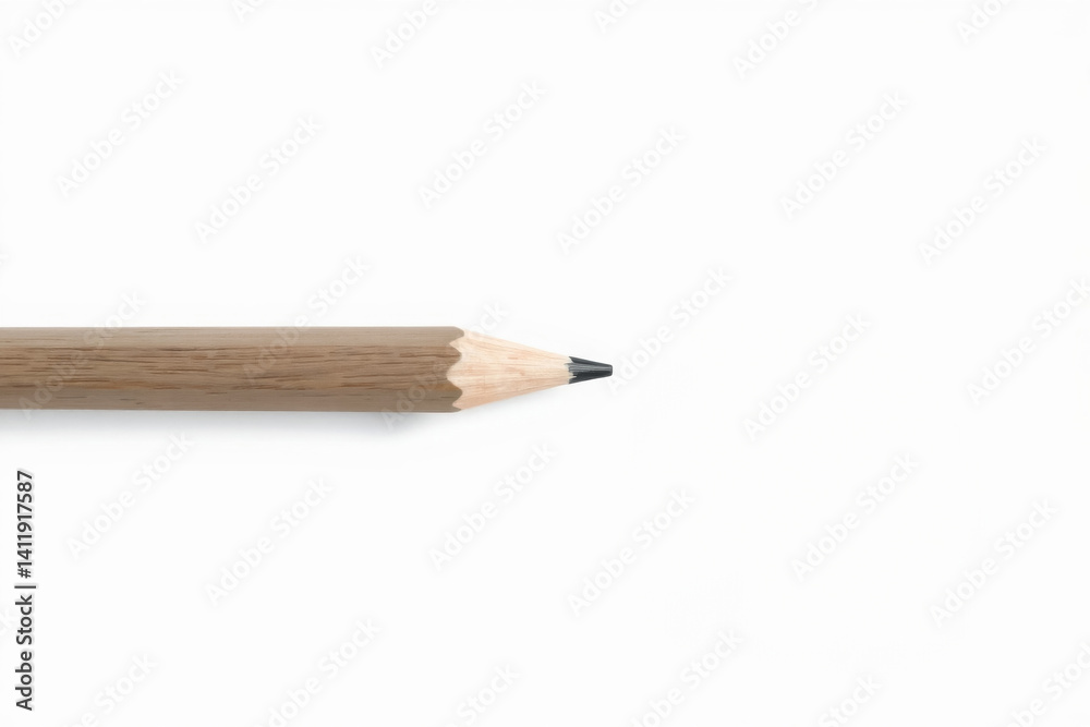 Fototapeta premium Minimalist composition of a sharpened gray pencil on a clean white background, representing simplicity, creativity, and stationery essentials. Copy space