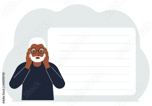 Man with glasses. Vision problem concept. Vector