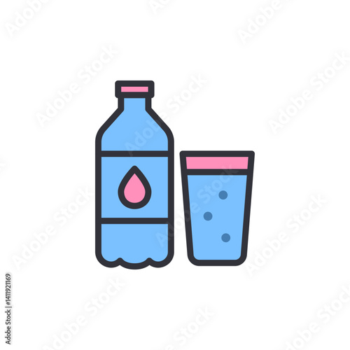 Mineral water colored icons, minimalist vector illustration ,simple transparent graphic element .Isolated on white background