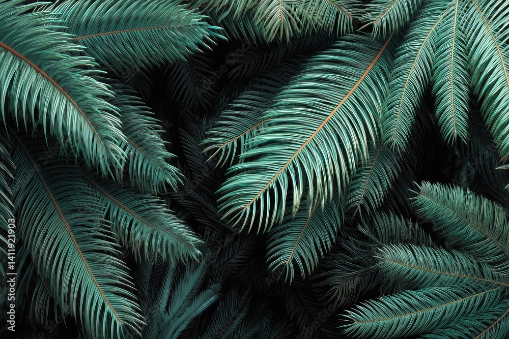 Lush green palm leaves background