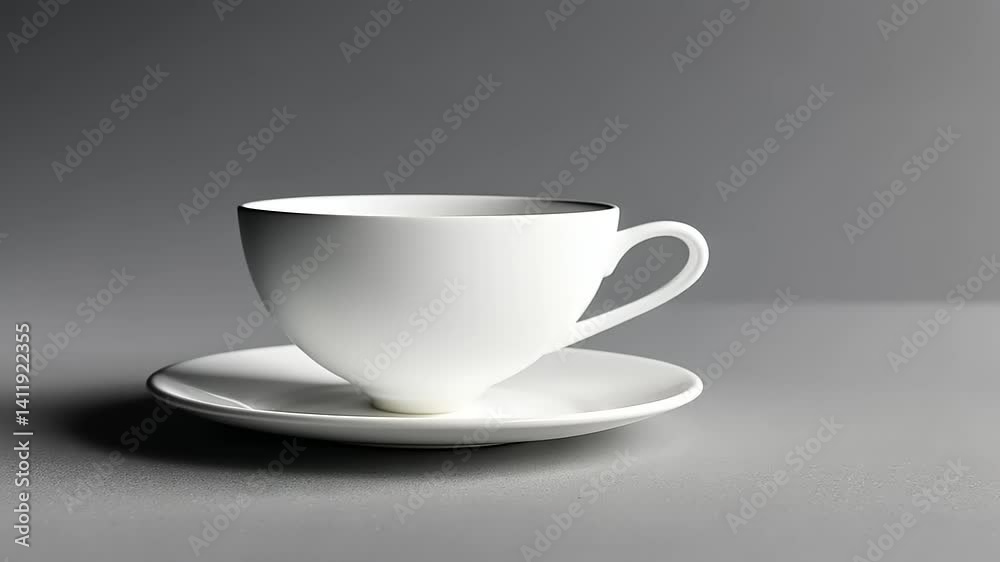 Elegant white cup and saucer on a minimalist gray background, perfect for beverage photography Elegant white cup and saucer on a minimalist gray background, perfect for beverage photography