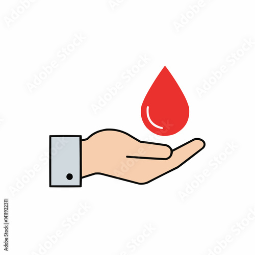 Hand Holding Droplet of Blood in Simple Flat Design  