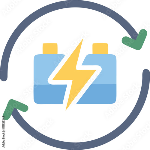 Battery Symbol with Arrows and Energy Bolt on a White Background Icon