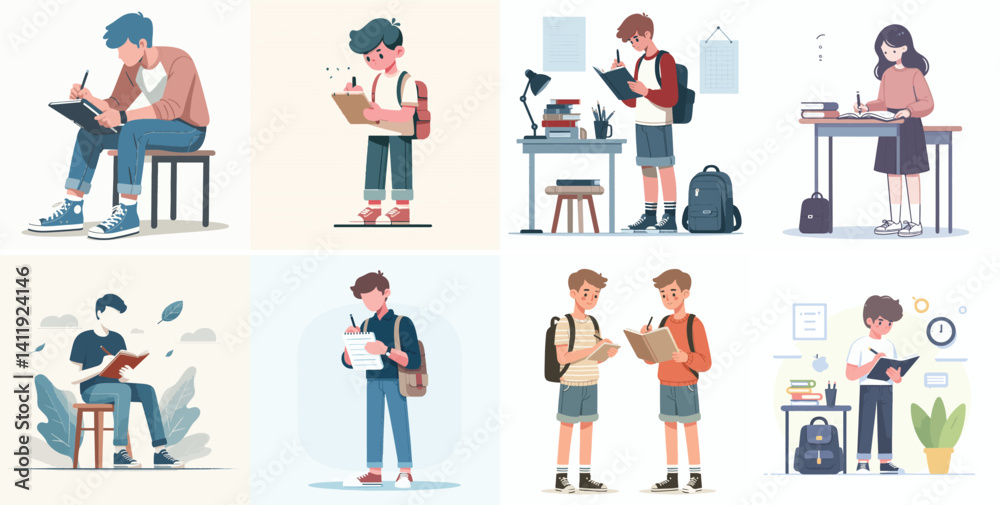 Vector of a teenager writing in a notebook Vector of a teenager writing in a notebook