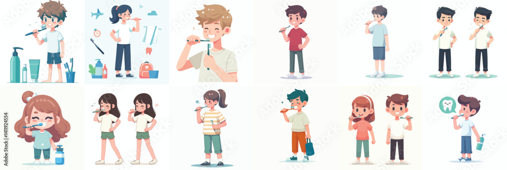 Vector of a teenager brushing his teeth Vector of a teenager brushing his teeth