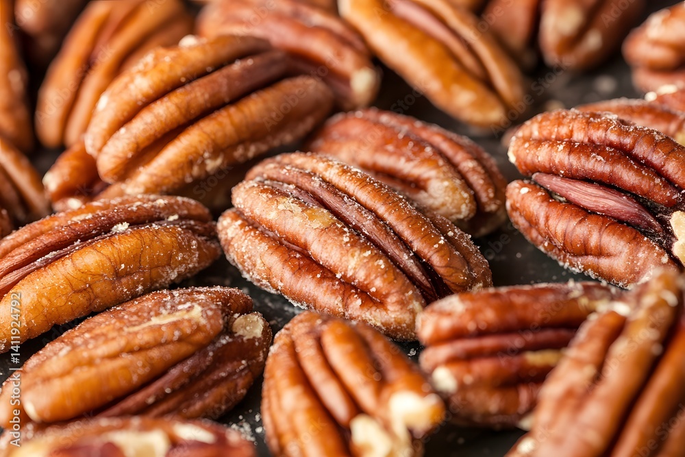 Closeup of Many Shelled Pecans Nuts Food Closeup of Many Shelled Pecans Nuts Food