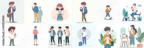 Vector of a teenager enjoying a cup of coffee