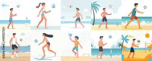 Vector of a teenager playing beach volleyball