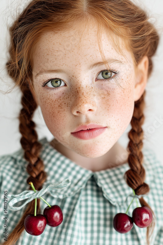 close up portrai of freckled girl 