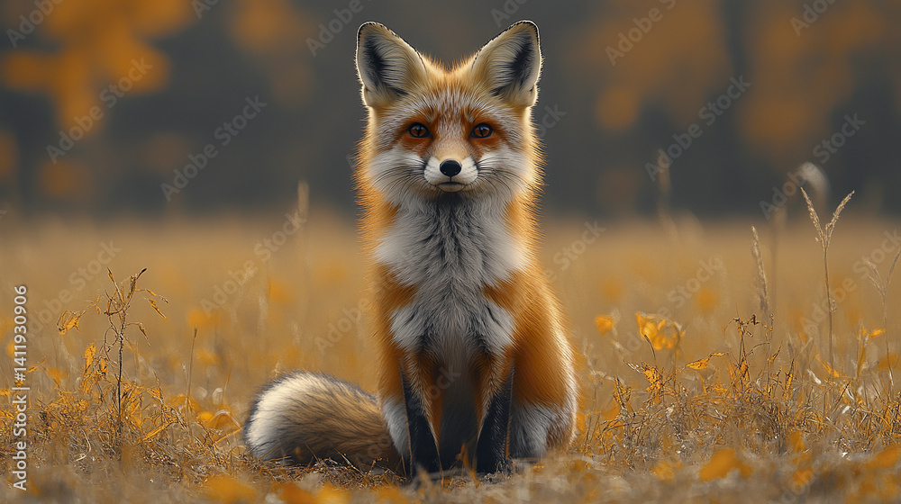 Fototapeta premium solitary fox confidently emerges from nature shadow