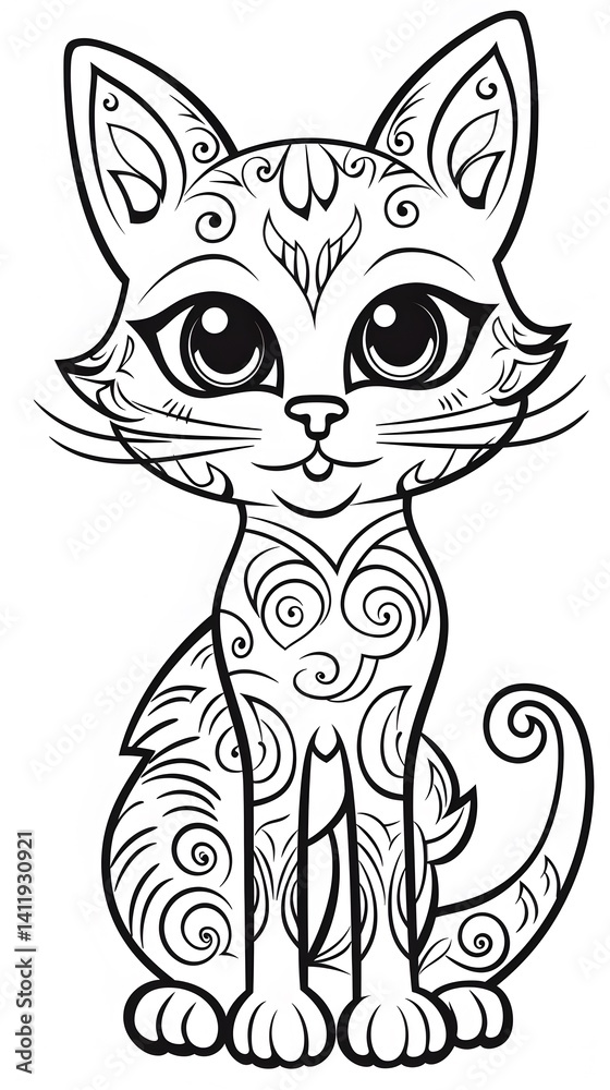 Obraz premium Kitten in Bloom Floral Illustration