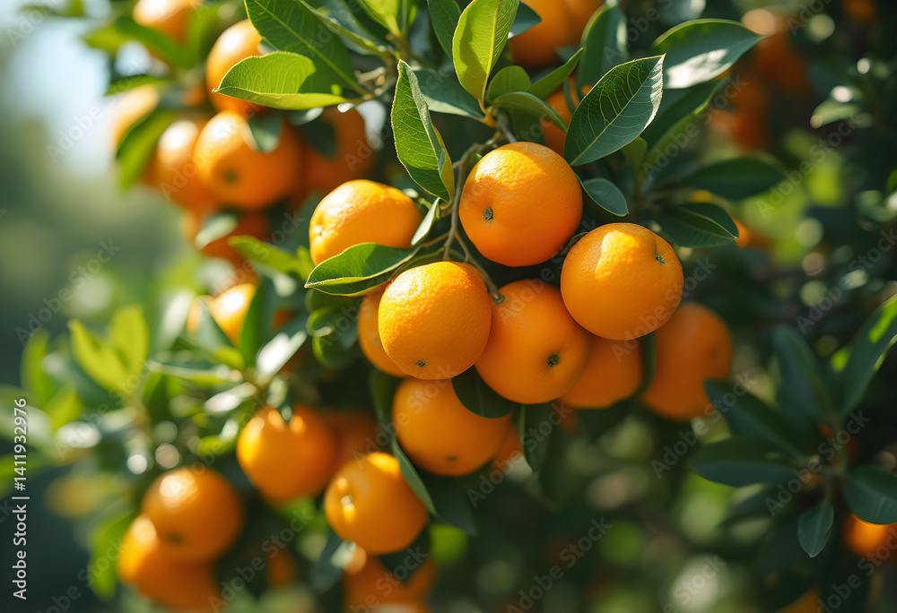 Tangerine Garden on a Sunny Day – Citrus Fruit Harvest with Ripe Trees in Autumn Tangerine Garden on a Sunny Day – Citrus Fruit Harvest with Ripe Trees in Autumn