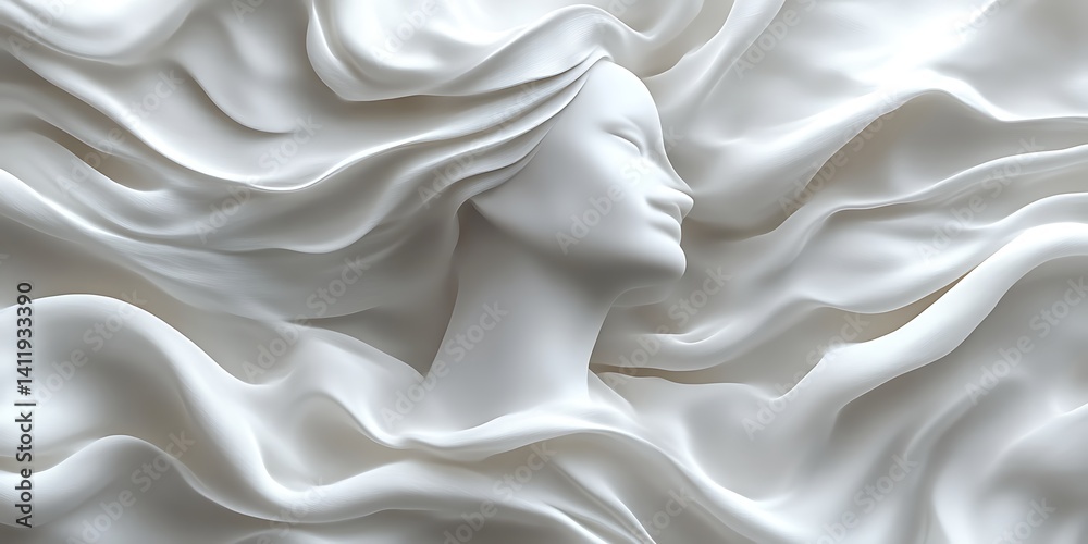 Serene woman sculpted in white fabric. Serene woman sculpted in white fabric.