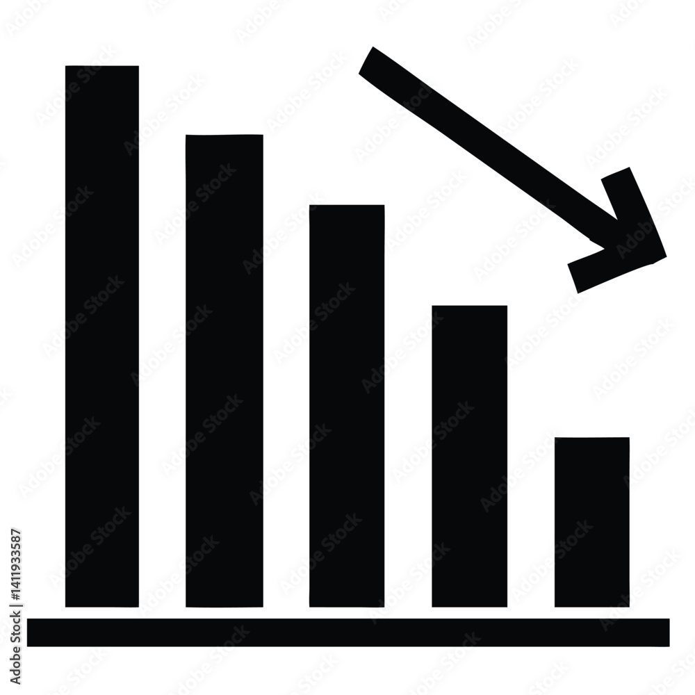 Declining Bar Chart Icon with Downward Arrow Declining Bar Chart Icon with Downward Arrow