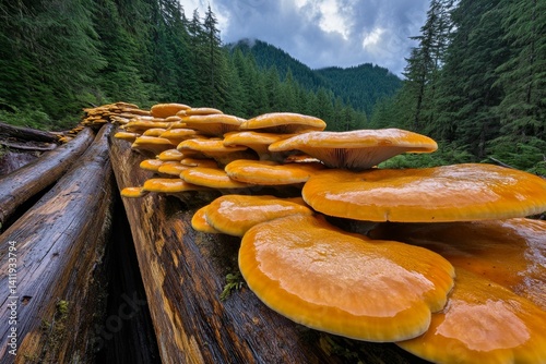 A massive honey fungus colony stretching underground beneath a dense pine forest